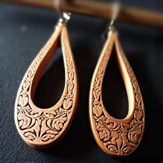 Sculptural wooden drop earrings showing artistic Filipino wood jewelry